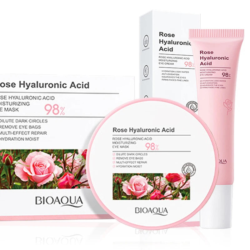 Patches Trio Éclat Rose & Acide Hyaluronique BIOAQUA Skin Care Anti Wrinkle (60psc) Patchs + Crème Regard Rose