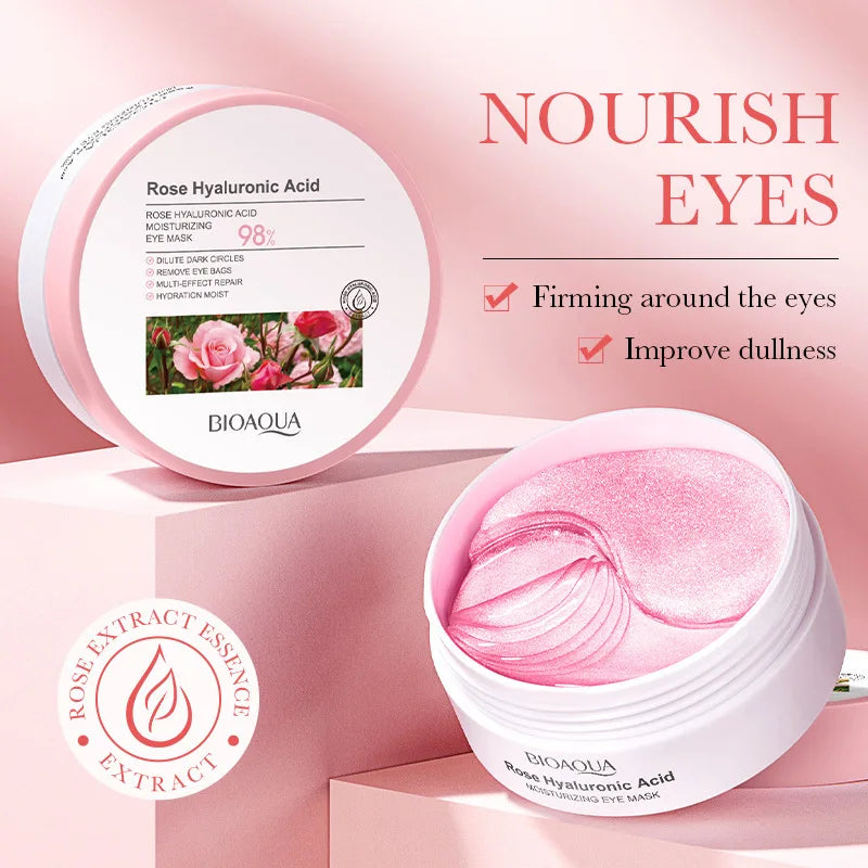 Patches Trio Éclat Rose & Acide Hyaluronique BIOAQUA Skin Care Anti Wrinkle (60psc) Patchs + Crème Regard Rose