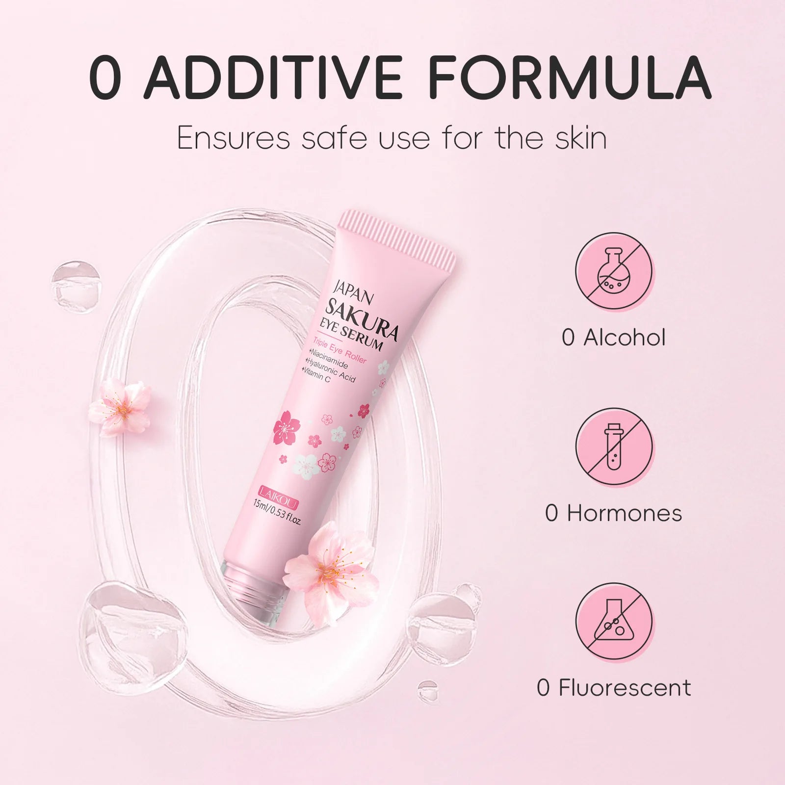 Japan Roller Serum 15ml Extrait de Sakura Niacinamide & Vitamine C et Acide Hyaluronique LAIKOU Reduce Dark Circles Puffiness