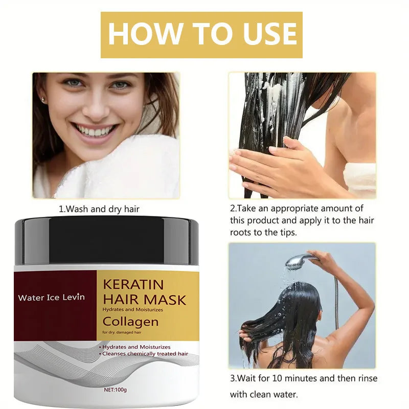 Masque cheveux Kératine & Collagène Keratin Hair Hydrolyzed Coconut Argan Oils Réparateur Intense
skin Hair Mask 100g.