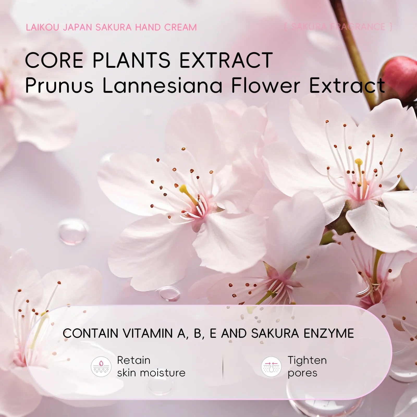 Crèmes Mains Travel Suit Extrait de Sakura, Sodium Hyaluronate et Acide Hyaluronique & Glycérine LAIKOU Travel Suit 5x30g