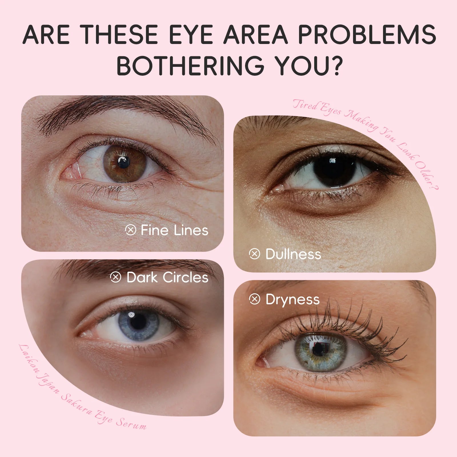 Japan Roller Serum 15ml Extrait de Sakura Niacinamide & Vitamine C et Acide Hyaluronique LAIKOU Reduce Dark Circles Puffiness