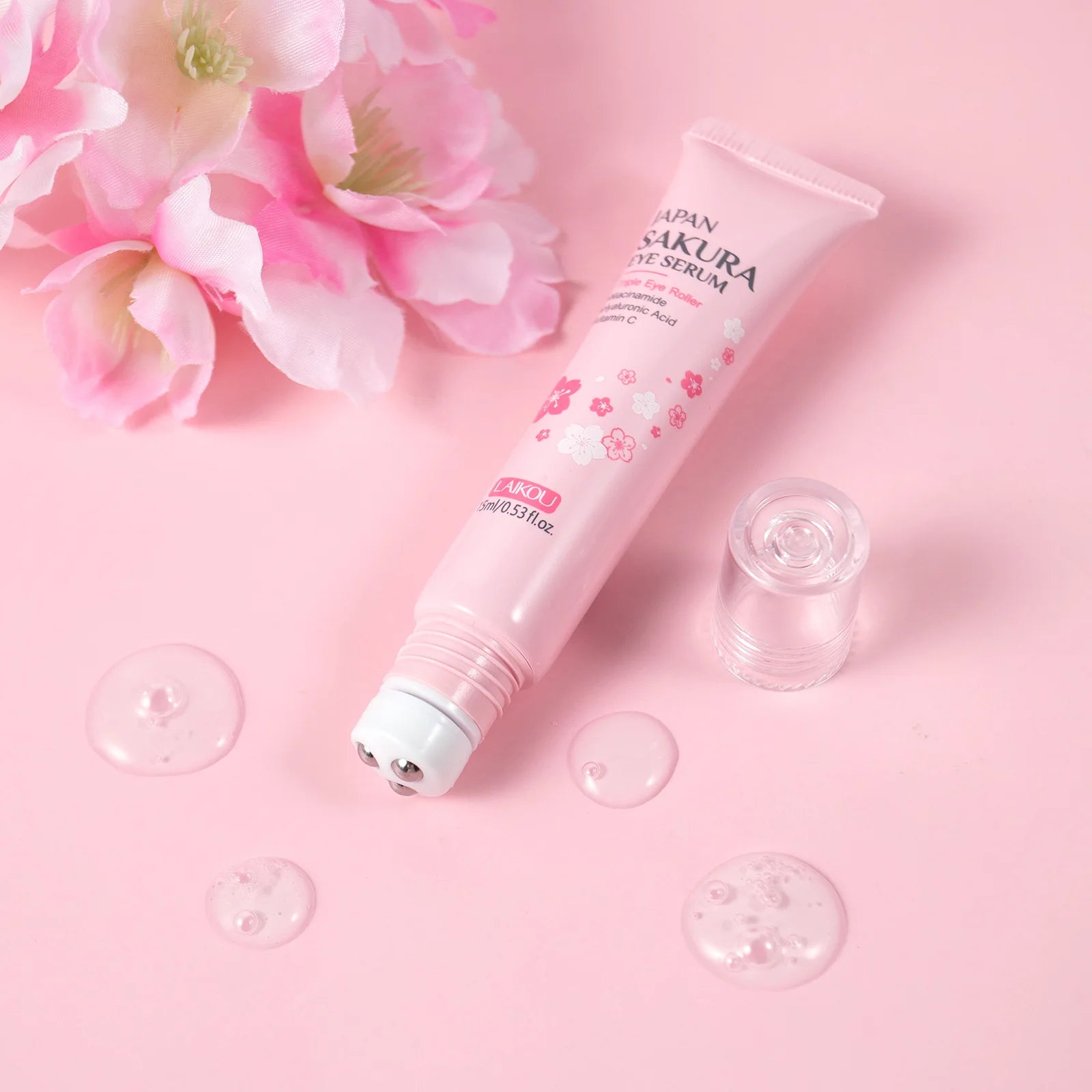 Japan Roller Serum 15ml Extrait de Sakura Niacinamide & Vitamine C et Acide Hyaluronique LAIKOU Reduce Dark Circles Puffiness