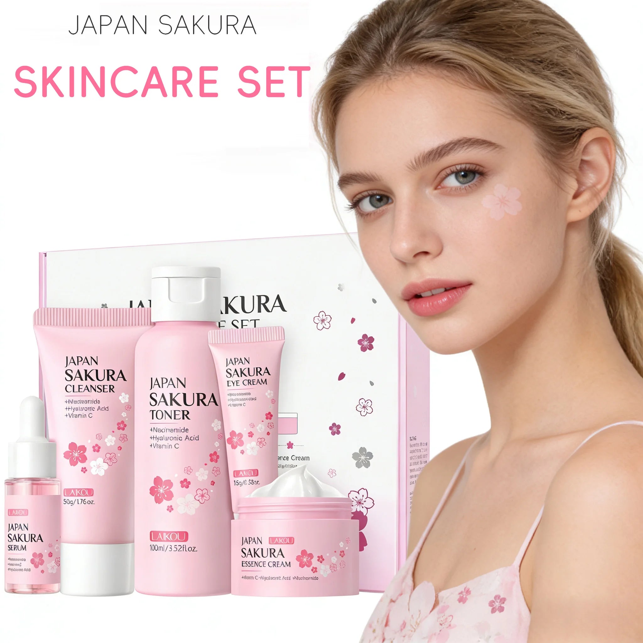 Sakura Skin Care Kit Coffret Beauty Rituel Sakura "Tout-en-Un LAIKOU 5pcs