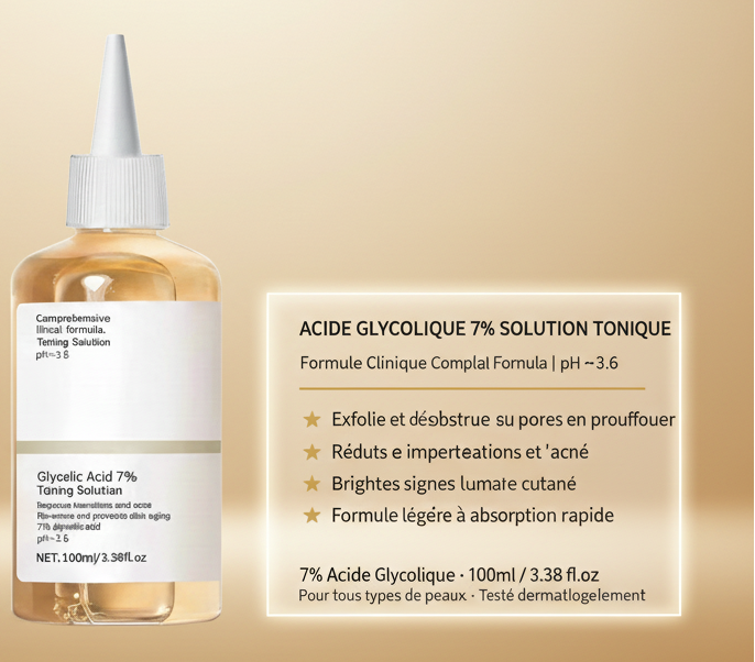 100ml Glycolique Acide 7% Solution Tonique Rénovatrice Teint Net & Anti-Imperfections