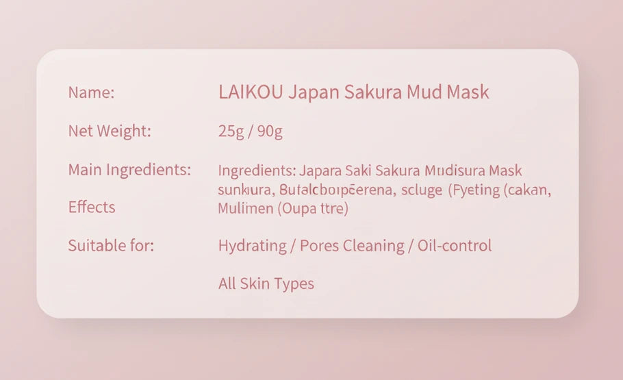 Masque à la Boue Sakura & Kaolin ,Extrait d'algue Clay 
Deep Cleansing Skin Care LAIKOU 25g/90g